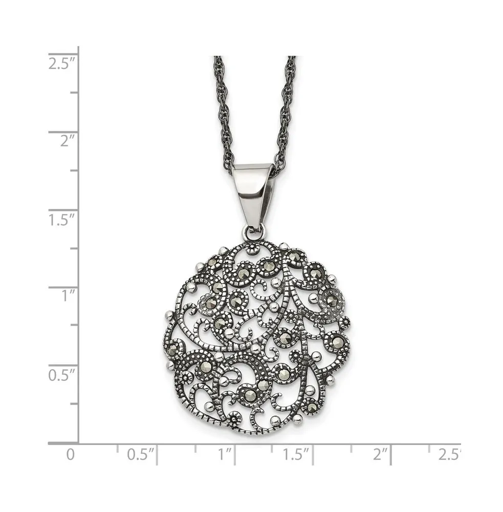 Chisel Antiqued Marcasite Circle Pendant Singapore Chain Necklace