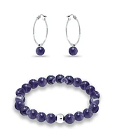 Macy's Silver Plated Multi Genuine Stone Bracelet and Earring, 2 Piece Set