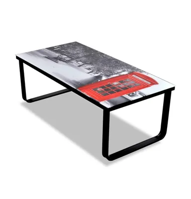 Coffee Table with Telephone Booth Printing Glass Top