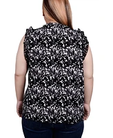 Ny Collection Plus Sleeveless Crepe Top with Chiffon Ruffles