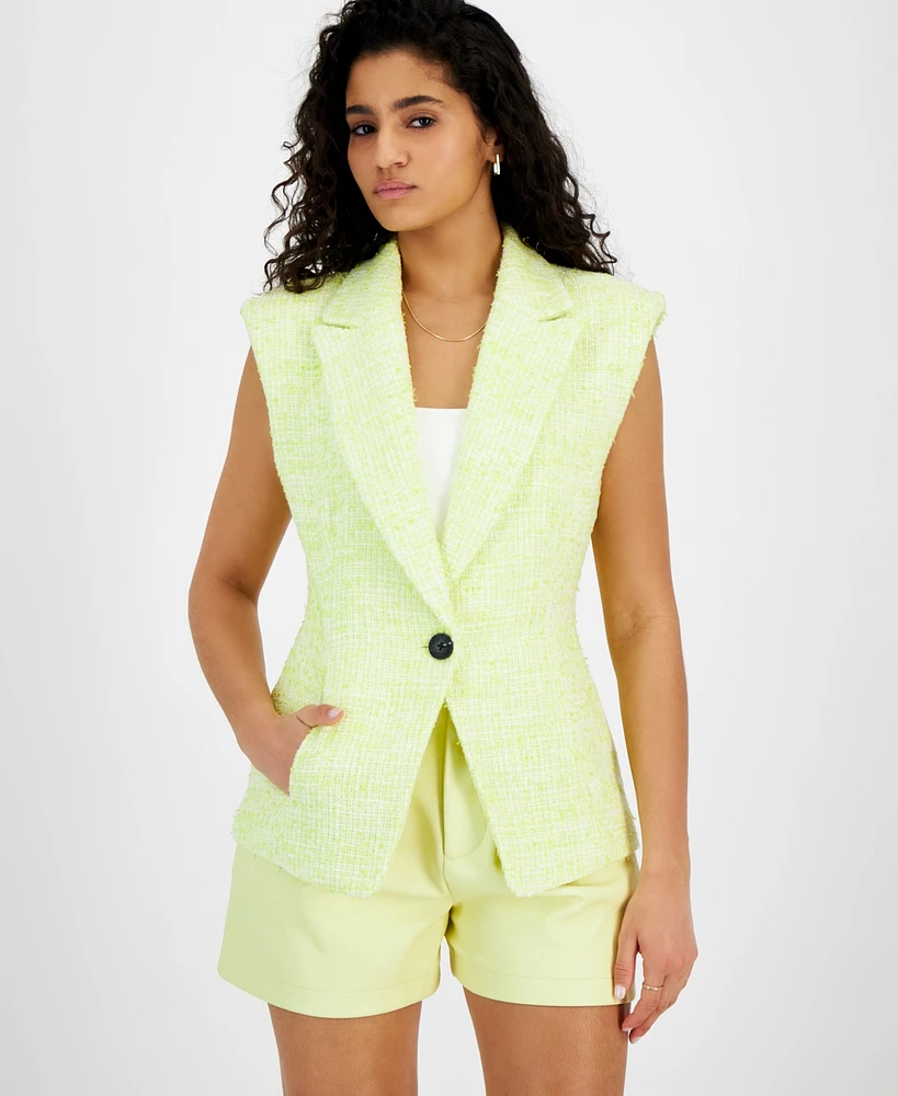 Avec Les Filles Women's Tweed Sleeveless Blazer