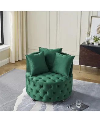 Simplie Fun Velvet Swivel Chair with Tufted Design, Wheels, 3 Pillows