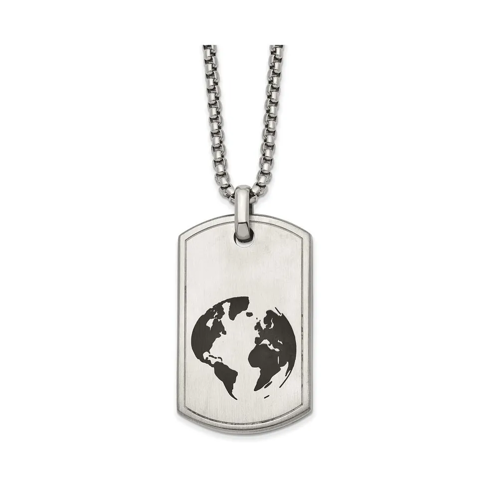 Chisel Brushed Black Enamel Earth Dog Tag Box Chain Necklace