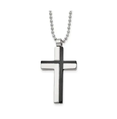 Chisel Black Ip-plated Laser Cut Cross Pendant Ball Chain Necklace
