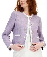 Tahari Asl Women's Fringe-Trim Tweed Cropped Jacket