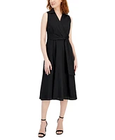 Tahari Asl Women's Faux-Wrap Linen Midi Dress