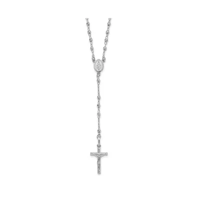 14K White Gold Polished Faceted Beads Rosary Pendant Necklace 18"