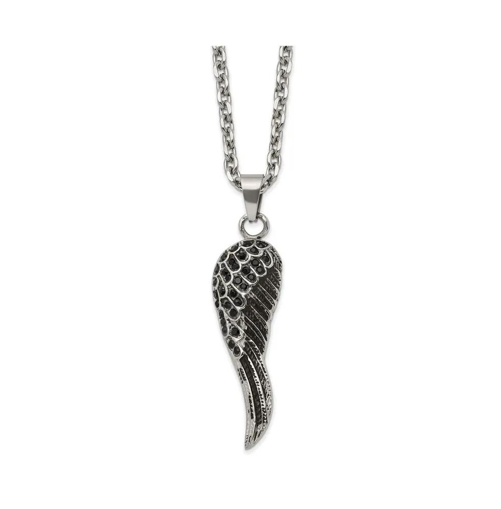 Chisel Black Crystal Wing Pendant 25.5 inch Cable Chain Necklace