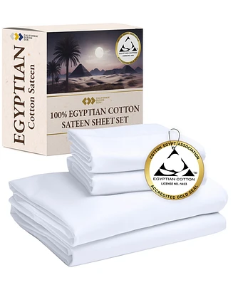 Certified Luxury 100% Egyptian Cotton Sheets, California King Sheet Set, 4 Piece Deep Pocket Bed Sheets Sateen Cooling for Hot Sleepers by
