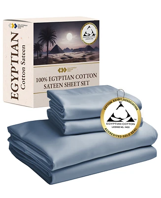 Certified Luxury 100% Egyptian Cotton Sheets, king Sheets for Bed, 4 Piece Deep Pocket Bed Set, Sateen Cooling Hot Sleeper