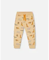 Boy French Terry Sweatpants Beige Printed Jungle Animal