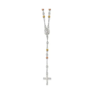 Sterling Silver Yellow & Rose Gold-plated Rosary Pendant Necklace 24"