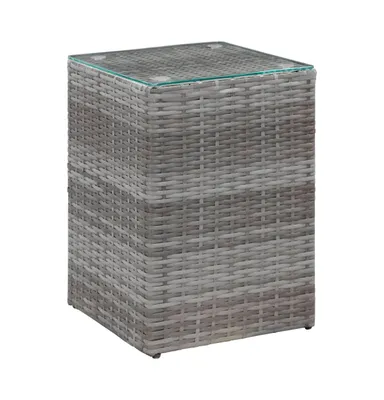Side Table with Glass Top Gray 13.8"x13.8"x20.5" Poly Rattan