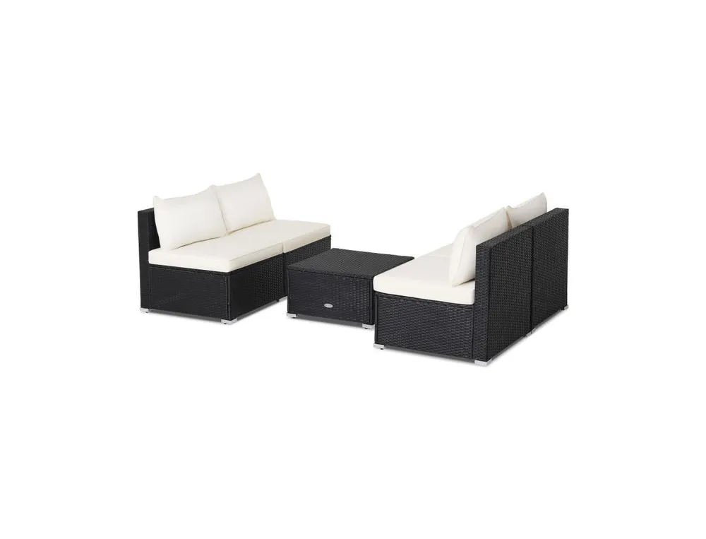 5 Pieces Outdoor Patio Furniture Set with Cushions and Coffee Table