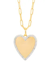 Diamond Polished Heart Paperclip Link Pendant Necklace (1/10 ct. t.w.) in 14k Gold-Plated Sterling Silver, 16" + 4" extender - Gold
