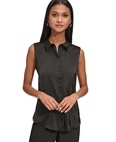 Karl Lagerfeld Paris Women's Jacquard Logo Sleeveless Shirt
