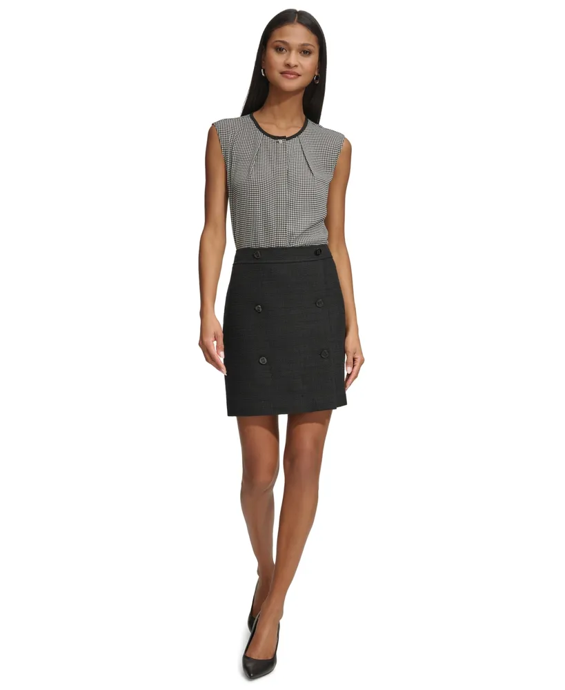 Karl Lagerfeld Women's Button Front Tweed Mini Skirt