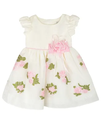 Rare Editions Baby Girls Short Sleeves Embroidered Social Dress