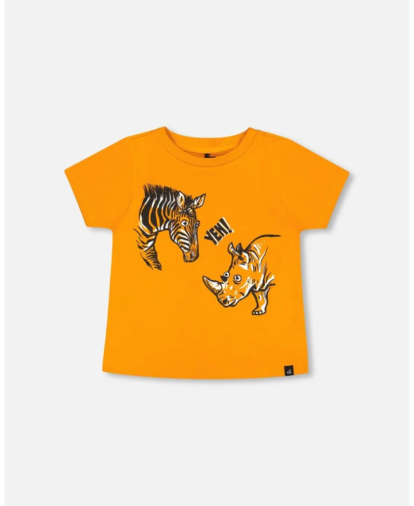 Boy Organic Cotton T-Shirt With Print Orange