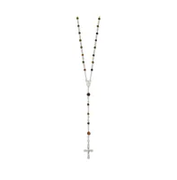 Sterling Silver Polished Tiger Eye Bead Rosary Pendant Necklace 33"