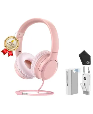 Kids Pink Headphones, Wired Foldable On-Ear Headphones for Kids, 94dB, 3.5mm Jack Kids Headset Pink