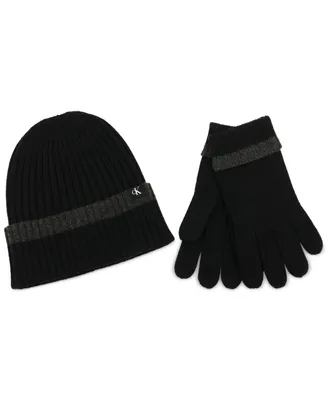 Calvin Klein Men's Tipped Cuffed Beanie & Gloves Set