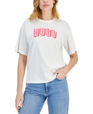 Hugo Women's Dropped-Shoulder Short-Sleeve Cotton Logo T-Shirt