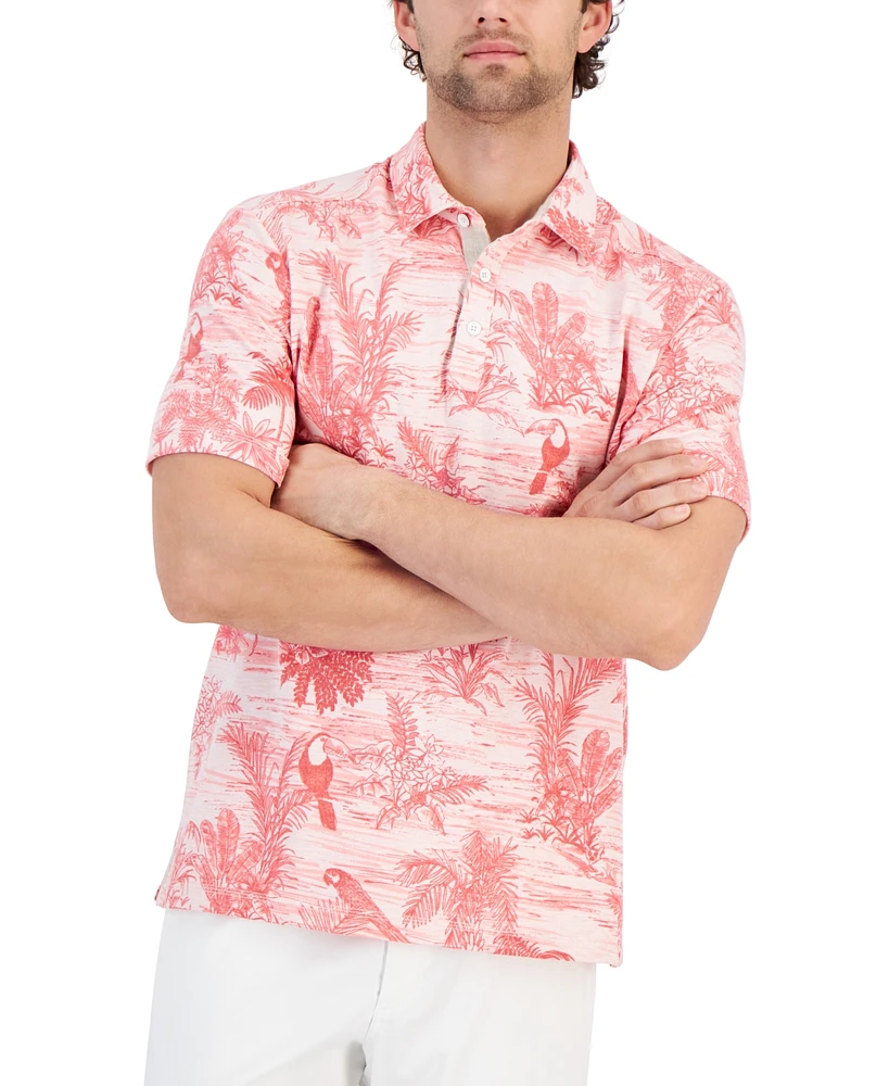 Tommy Bahama Men's Bird's Eye View Yarn-Dyed Tropical-Print Mini French Terry Polo Shirt