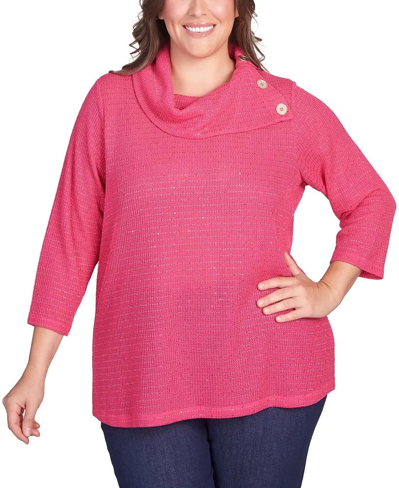 Ruby Rd. Plus Size Soft Sequin Cowl Neck Top