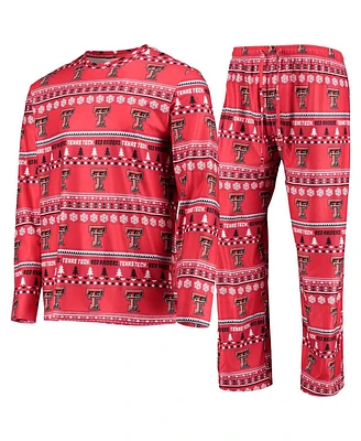 Men's Concepts Sport Red Texas Tech Raiders Ugly Sweater Long Sleeve T-shirt and Pants Sleep Set