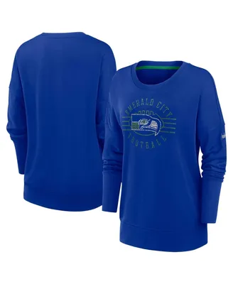 Women's Nike Royal Distressed Seattle Seahawks Rewind Playback Icon Performance Pullover Sweatshirt