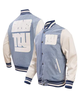 Men's Pro Standard Denim Distressed New York Giants Varsity Blues Full-Snap Varsity Jacket