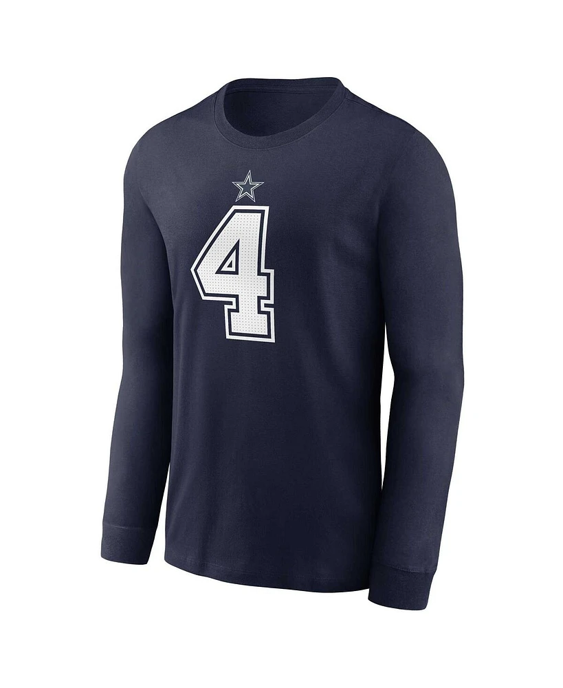 Men's Nike Dak Prescott Navy Dallas Cowboys Player Name and Number Long Sleeve T-shirt