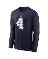 Men's Nike Dak Prescott Navy Dallas Cowboys Player Name and Number Long Sleeve T-shirt