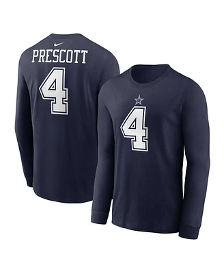 Men's Nike Dak Prescott Navy Dallas Cowboys Player Name and Number Long Sleeve T-shirt