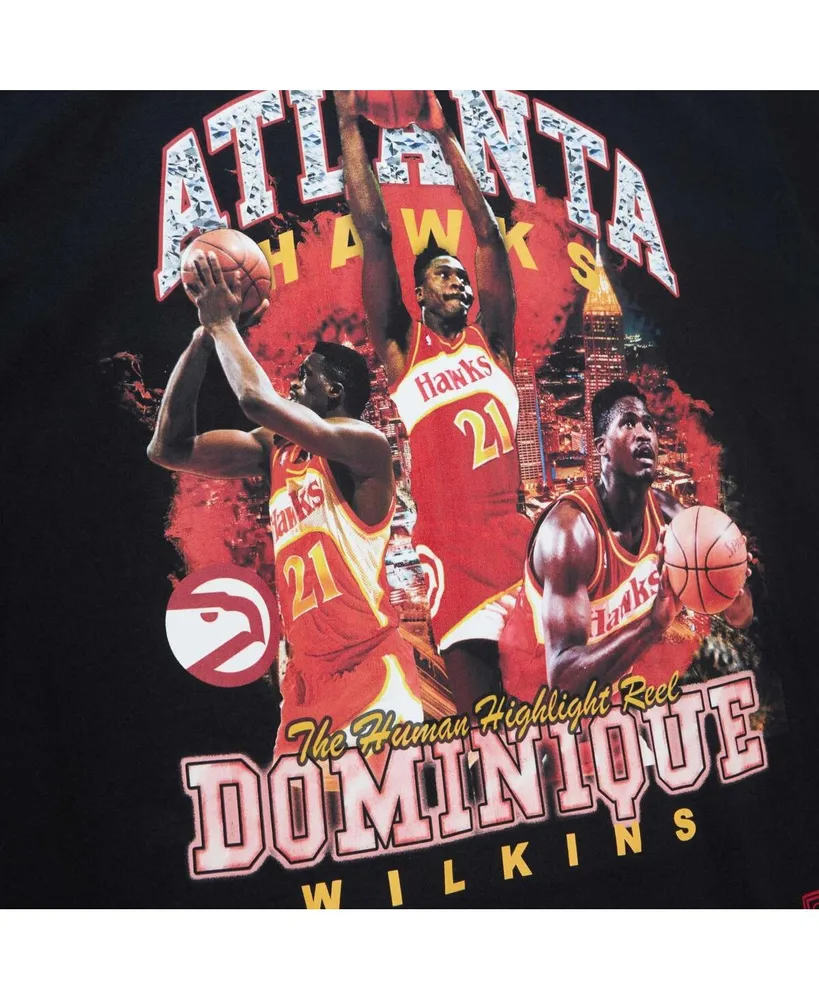Men's Mitchell & Ness Dominique Wilkins Black Atlanta Hawks Hardwood Classics Bling Concert Player T-shirt