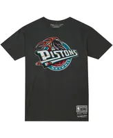 Men's and Women's Mitchell & Ness Black Detroit Pistons Hardwood Classics Mvp Throwback Logo T-shirt