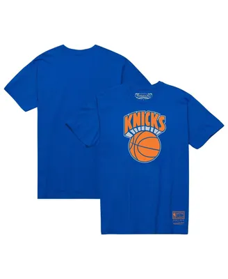 Men's and Women's Mitchell & Ness Blue New York Knicks Hardwood Classics Mvp Throwback Logo T-shirt