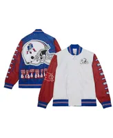 Men's Mitchell & Ness White Distressed New England Patriots Team Burst Warm-Up Full-Zip Jacket