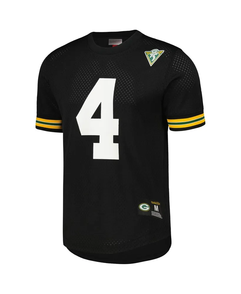 Men's Mitchell & Ness Brett Favre Black Green Bay Packers Retired Player Name and Number Mesh Top