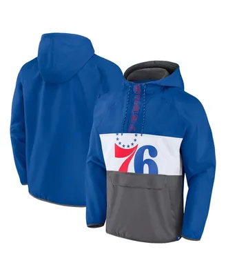 Men's Fanatics Royal, Gray Philadelphia 76ers Anorak Flagrant Foul Color-Block Raglan Hoodie Half-Zip Jacket