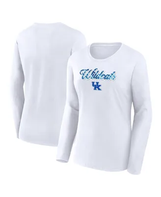 Women's Fanatics White Kentucky Wildcats Double Team Script Long Sleeve T-shirt