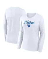 Women's Fanatics White Kentucky Wildcats Double Team Script Long Sleeve T-shirt