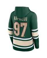 Men's Fanatics Kirill Kaprizov Green Minnesota Wild Name and Number Lace-Up Pullover Hoodie