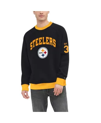 Men's Tommy Hilfiger Black Pittsburgh Steelers Reese Raglan Tri-Blend Pullover Sweatshirt