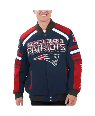 Men's G-iii Sports by Carl Banks Navy New England Patriots Power Forward Racing Full-Snap Jacket