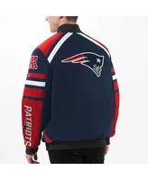 Men's G-iii Sports by Carl Banks Navy New England Patriots Power Forward Racing Full-Snap Jacket