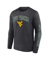 Men's Fanatics Heather Charcoal West Virginia Mountaineers Distressed Arch Over Logo Long Sleeve T-shirt