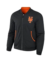 Men's Darius Rucker Collection by Fanatics Black, Orange New York Mets Reversible Full-Zip Bomber Jacket
