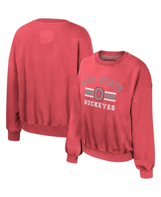 Women's Colosseum Scarlet Distressed Ohio State Buckeyes Audrey Washed Pullover Sweatshirt
